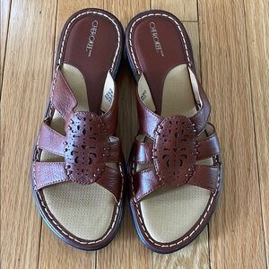Cherokee Brown Leather Sandals with Floral Cutouts-Never Worn